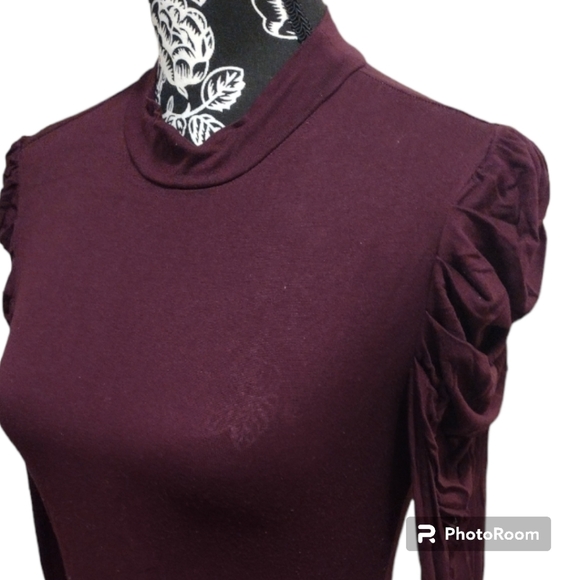 ALYA Mock Neck Puffy Shoulder Long Sleeve Top - Picture 4 of 4